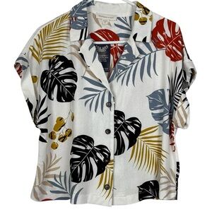 Monteau Los Angeles Tropical Print Linen Blend Shirt – Women’s XL Coastal Beachy